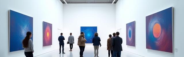 Galeria de arte moderna com visitantes