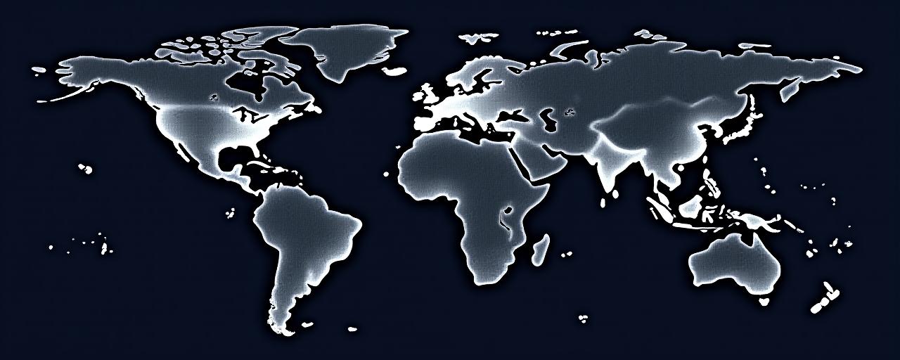 Mapa mundi estilizado com pontos de notícias