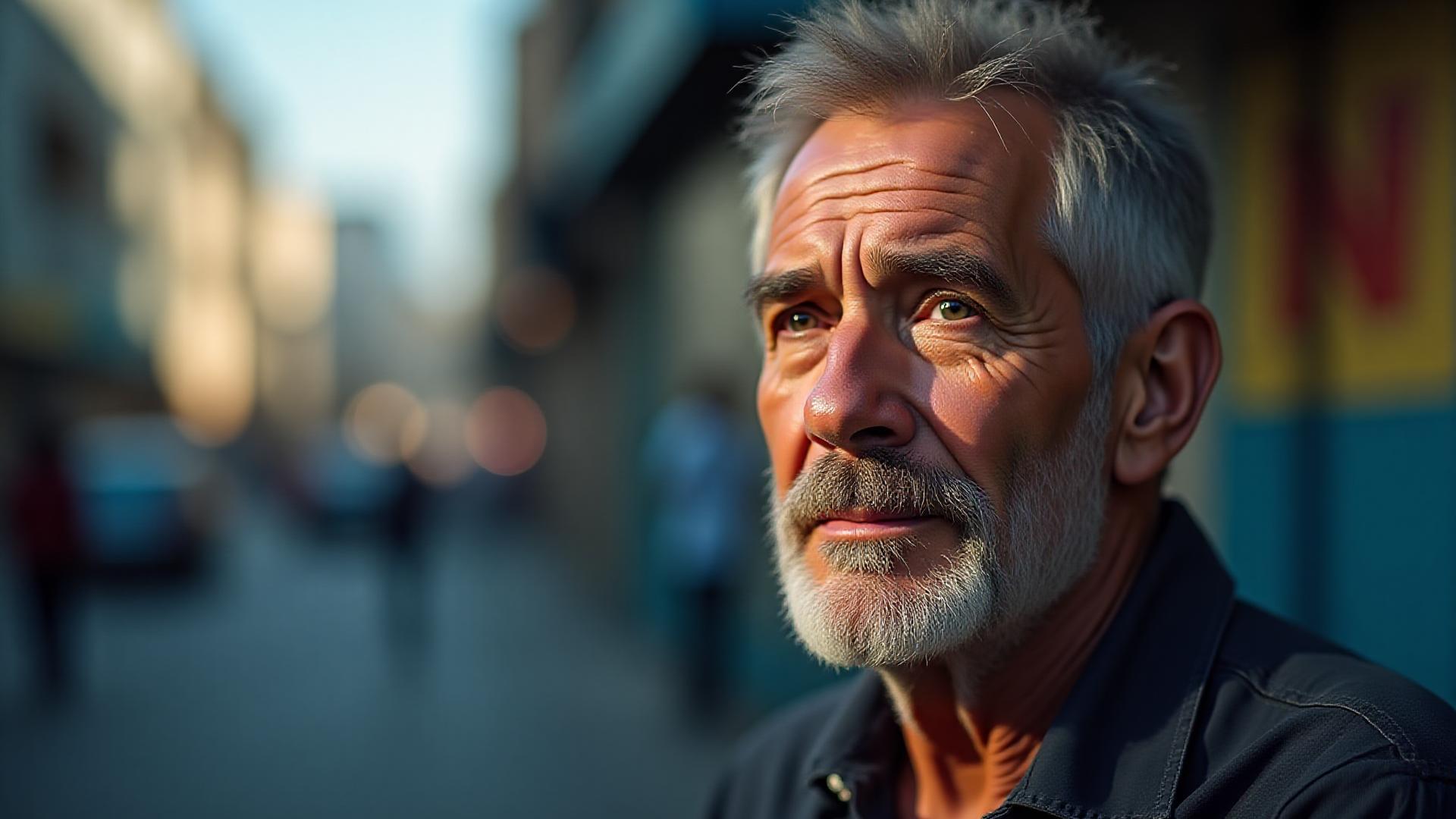 Retrato expressivo de um cidadão brasileiro em meio ao cotidiano urbano