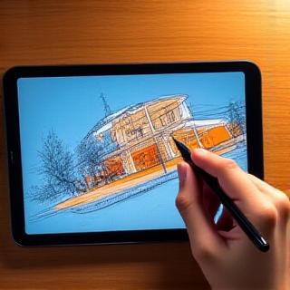 Tablet com caneta digital em mesa de design